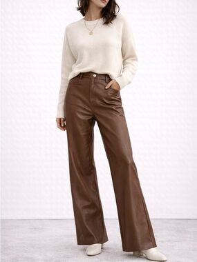 Wilfred Buttery Vegan Leather Pants Brown High Rise Flare Quiet Luxury Size 2